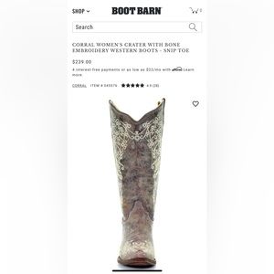 CORRAL WOMEN'S CRATER WITH BONE EMBROIDERY WESTERN BOOTS - SNIP TOE SIZE 6 1/2